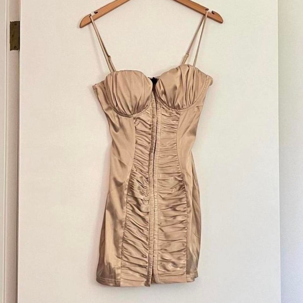 Gold Holiday Nude Satin Corset Mini Dress Size Medium